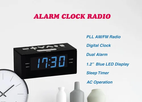 Miniatura 2 de HANNLOMAX Radio despertador HX-144CR, radio PLL AM/FM, pantalla LED de 1.2 pulgadas, reloj digital con alarma dual, solo operación de CA
