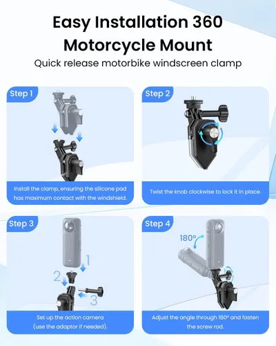 Miniatura 4 de Soporte de cámara con clip para parabrisas de motocicleta para Insta360 X5/X4/X3 para GoPro para DJI Osmo Action Soporte de motocicleta