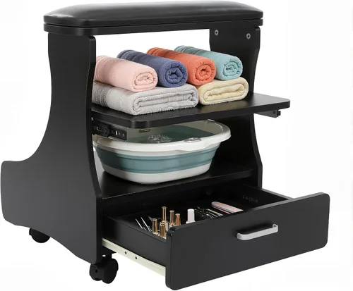 Carrito de baño de pies de pedicura con ruedas, soporte de manicura, carrito portátil de esteticista para salón de belleza o spa de tecnología de