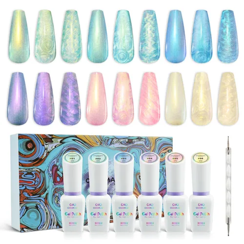 Miniatura 7 de CHARMACY Juego de 12 esmaltes de uñas en gel, polvo líquido cromado, efecto espejo de camaleón metálico, color rojo y negro, kit de esmalte de uñas