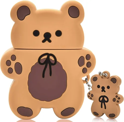 Miniatura 2 de Lindas fundas para AirPods con llavero de oso de dibujos animados, diseño de oso de galleta, funda de silicona protectora completa compatible