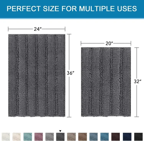 Miniatura 296 de H.VERSAILTEX Alfombras de baño para cuarto de baño, antideslizantes, tapetes de baño extragruesos, de felpilla, a rayas, alfombra de 20" x 32