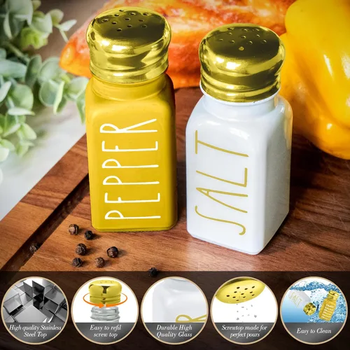 Miniatura 2 de Juego de saleros y pimenteros dorados estilo granja de Brighter Barns - Saleros de vidrio y tapa de acero inoxidable - Decoración moderna