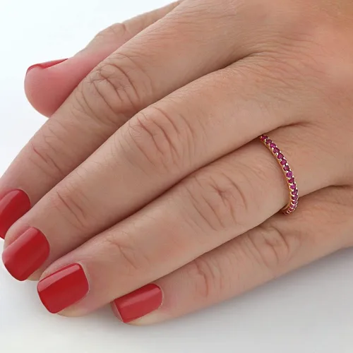 Miniatura 2 de Anillo de eternidad de rubí de 34 quilates, banda de aniversario de oro amarillo de 10 quilates