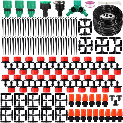 Sistema de riego por goteo de 164 pies, sistema automático de riego de jardín de 192 piezas con rociador de boquilla de nebulización ajustable, tubo