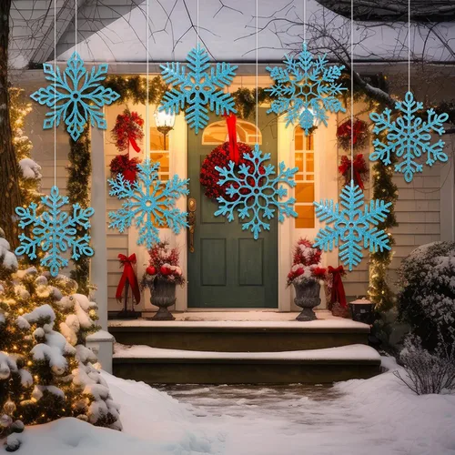 Miniatura 6 de Sratte 24 adornos de copo de nieve grandes de 16 pulgadas, copos de nieve colgantes decorativos con purpurina gigante, 6 diseños de adornos