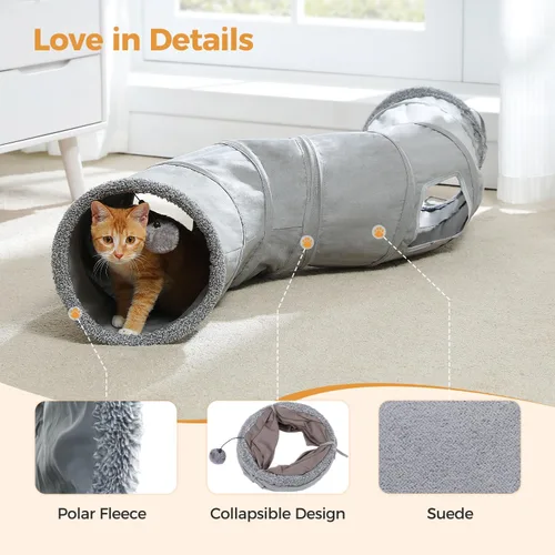 Miniatura 5 de PAWZ Road Túnel para Gatos Plegable en Forma de S Túneles para Gatos de Interior Tubo de Juego para Gatos 51 Pulgadas de Largo 10.5 Pulgadas
