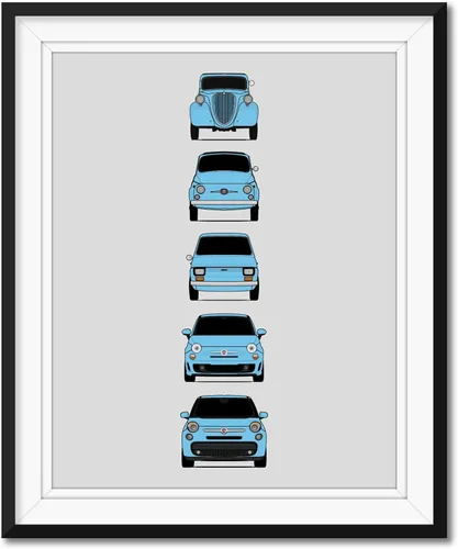 Miniatura 9 de Custom Car Posters Póster hecho a mano compatible con Fiat 500 generaciones e impresión de Fiat 500 (Topolino, 500 Nuova, 126, 500 L), multicolor