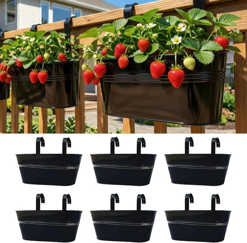 Miniatura 13 de LaLaGreen Maceta de Riel para Plantas de Exterior (11.2 Pulgadas, Paquete de 8) Macetas Colgantes de Hierro Metal Negro Barandillas de Terraza Cubos