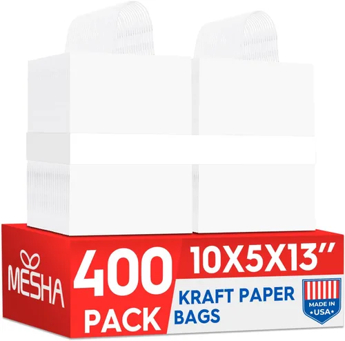 Miniatura 27 de MESHA Bolsas de papel kraft marrón de 10 x 5 x 13 pulgadas, 100 unidades, bolsas de regalo grandes con asas a granel, bolsa de compras reutilizable