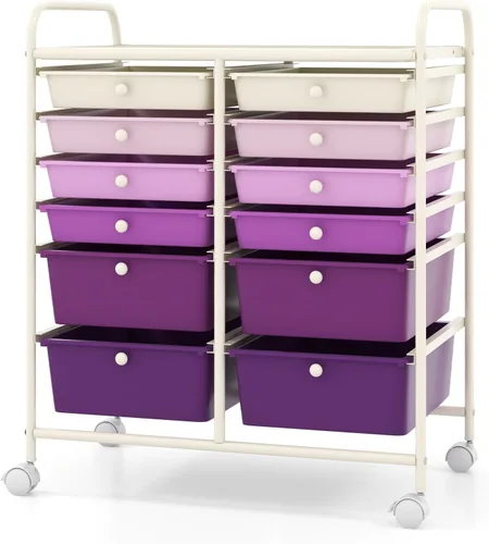 Miniatura 18 de COSTWAY Carrito de almacenamiento rodante con 4 cajones, carrito de almacenamiento de plástico y organizador con 4 cajones extraíbles, carrito