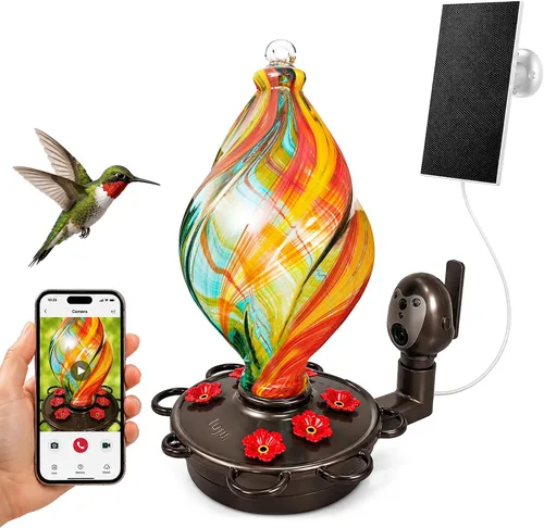 Miniatura 10 de LUJII - Comedero de colibrí en forma de helado en espiral para colgar al aire libre, de vidrio soplado a mano, 830 ml, a prueba de fugas y óxido