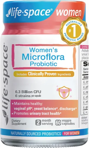 Life-Space Probiótico para mujeres, 2 meses de ración, apoya la microflora vaginal saludable y la comodidad, suplemento diario para mujeres,