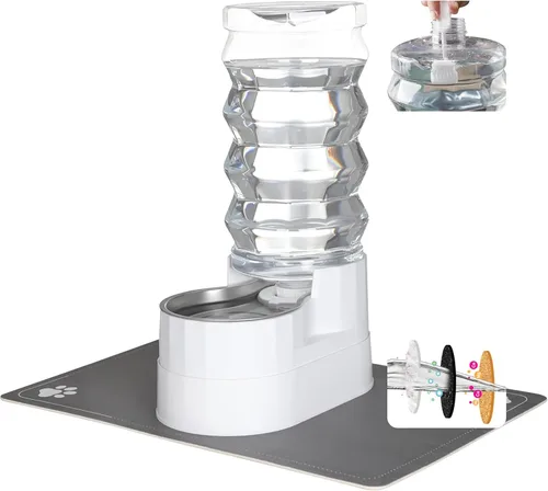 Miniatura 6 de RIZZARI Dispensador de agua grande para perros: dispensador de mascotas elevado automático de gravedad de acero inoxidable de 9L con cepillo Blanco