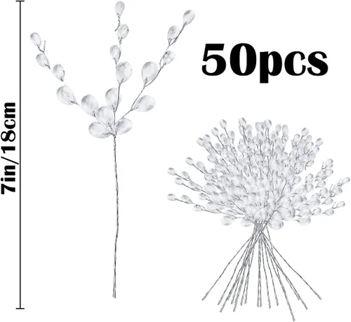 Miniatura 2 de Ramo artificial de 50 tallos para manualidades, cuentas acrílicas, ramas de flores, aerosoles para bodas, manualidades
