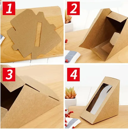 Miniatura 4 de 50 cajas desechables de papel para tartas, sin BPA, caja pequeña de cuña para sándwich, recipientes triangulares de 4.7 pulgadas con ventana