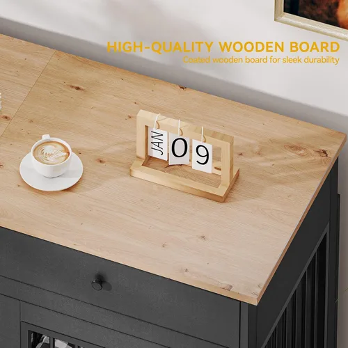 Miniatura 7 de DWVO Muebles de jaula doble de 60 pulgadas para 2 perros, soporte de TV de jaula de perro de madera resistente con divisor removible y cajones