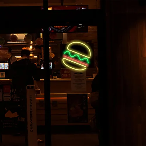 Miniatura 3 de Letreros de neón de hamburguesa para decoración de pared, luz LED de neón colgante para restaurante de 12 x 12 pulgadas, letrero de neón