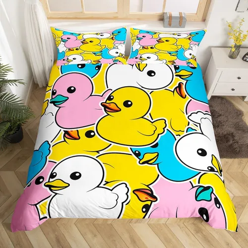Miniatura 14 de Erosebridal Funda de edredón para niños y niñas, diseño de pato amarillo, diseño de patos de dibujos animados, juego de ropa de cama de animales