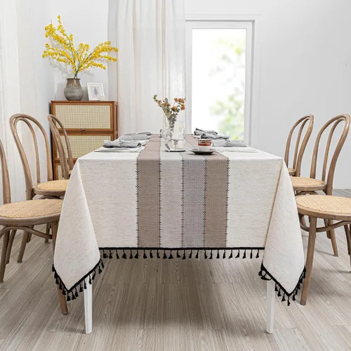 Miniatura 27 de MYSKY HOME - Mantel para mesa rectangular, impermeable, manteles de algodón suave para interior/exterior, mantel sin arrugas para mesa rectangular