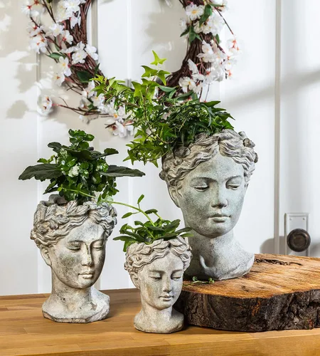 Miniatura 5 de Colección Abbott - Maceta de cabeza de diosa - Maceta de cemento extra pequeña para interior y exterior - Estatua de cabeza de mujer griega para Gris