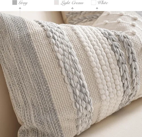 Miniatura 3 de BlissBlush Funda de almohada decorativa bohemia gris de 22 x 22 pulgadas, cojín cuadrado de estilo rústico para sofá, sala de estar y dormitorio