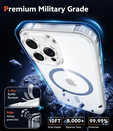Miniatura 687 de FNTCASE Funda para iPhone 13 Pro-Max: Fundas magnéticas transparentes compatibles con Magsafe Slim anti amarillamiento protección contra caídas