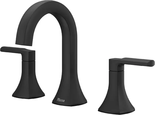 Grifo de lavabo de baño Pfister Vaneri, 8 pulgadas de separación, 2 manijas, 3 orificios, certificado NSF, acabado negro mate, LF049VRIBB
