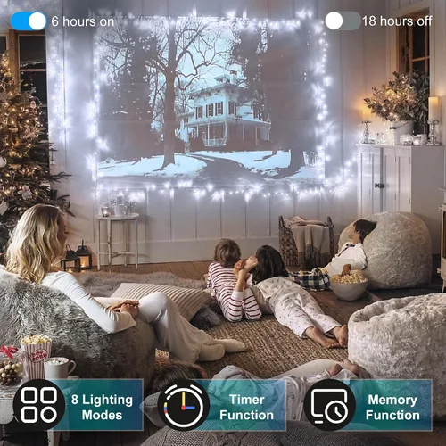 Miniatura 3 de Paquete de 2 Total 200 Pies 600 Luces LED de Navidad en Cadena, Luces de Árbol de Hadas Blanco Frío Conectables, 8 Modos y Temporizador Luces