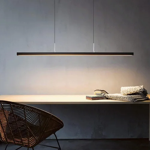 Miniatura 2 de Isla de cocina negra larga barra colgante Candelabros modernos 4000K luces colgantes creativas lineales lámparas de suspensión para sala de estar