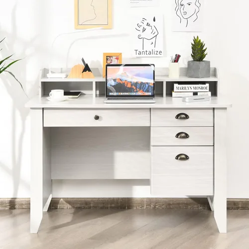 Miniatura 9 de Escritorio para computadora con cajones y gabinete, escritorio de madera para oficina en casa con estantes de almacenamiento, estación de trabajo