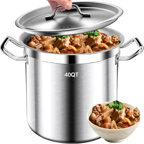 Miniatura 9 de Olla de Caldo de Acero Inoxidable Cepillado de 20 Cuartos con Tapa - Olla de Caldo Grande - Ollas de Caldo de Inducción de Servicio Pesado de Grado
