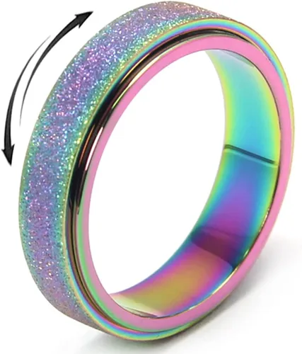Anillo de ansiedad de acero inoxidable de titanio para mujeres y hombres, anillo giratorio, talla 6-12, ancho 6 mm, 5 colores: oro Arcoíris