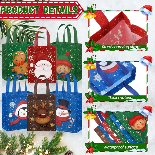 Miniatura 3 de Clysee 6 bolsas de regalo de Navidad con asas, tela no tejida, bolsas reutilizables para fiestas de Navidad, 6 estilos de 10.2 x 8.3 pulgadas