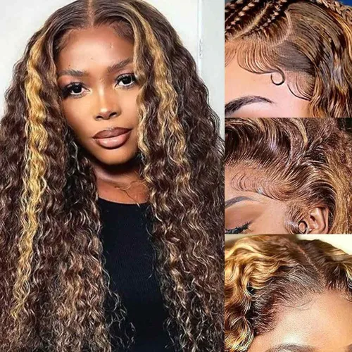 Miniatura 8 de Peluca de encaje frontal de 30 pulgadas, cabello humano prearrancado de densidad 180, peluca de encaje frontal brasileña con cabello húmedo y Encaje