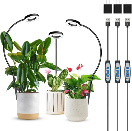 Miniatura 8 de Luz de cultivo con clip, luces de plantas de halo de 6000 K para cultivar plantas pequeñas, lámpara LED de espectro completo con temporizador