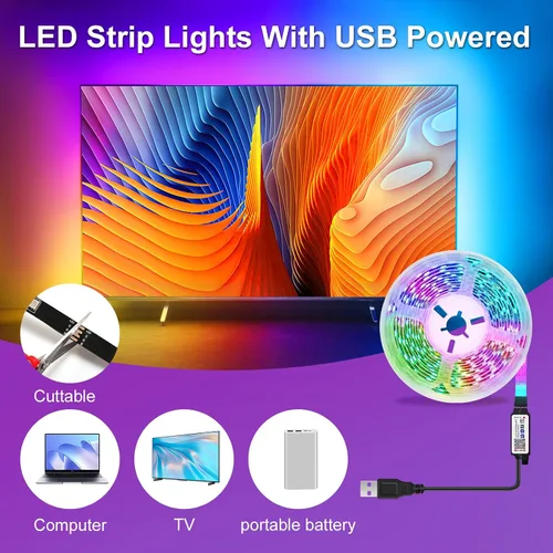 Miniatura 7 de Tiras de Luces LED, 50 pies RGB Inteligente con Sincronización Musical Bluetooth App y Control Remoto, Luces LED Alimentadas por USB para TV