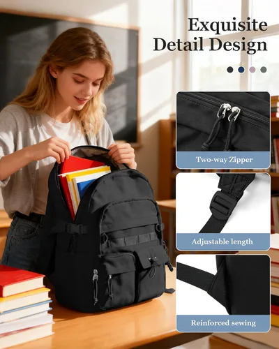 Miniatura 4 de weradar Mochila Escolar Para Mujeres y Hombres, Mochila Universitaria Estética, Bolsa Ligera de Escuela Secundaria Mochila, a1-Negro, Grande