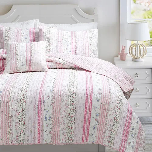 Miniatura 12 de Cozy Line Home Fashions Juego de ropa de cama acolchado reversible de niña con volantes rosa claro y azul de 100% algodón, colcha, cubrecama