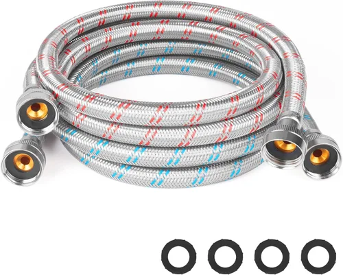 Miniatura 10 de Mangueras para Lavadora, Mangueras de Lavadora con Codo de 90 Grados de 8 pies, Paquete de 2 de 3/4" Acero Inoxidable Trenzado a Prueba