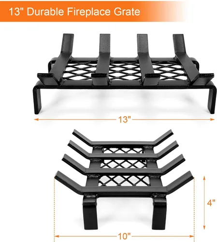 Miniatura 6 de WILLOW WEAVE Rejilla de chimenea de 13 pulgadas con retenedor de brasas, estante de rejilla de estufa de leña, soporte de leña de acero sólido