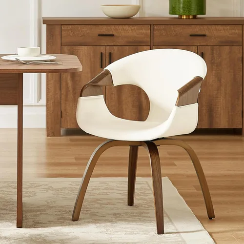 Miniatura 22 de Zouron Silla de comedor moderna de mediados de siglo, silla tapizada de piel sintética con reposabrazos, silla decorativa con patas de madera