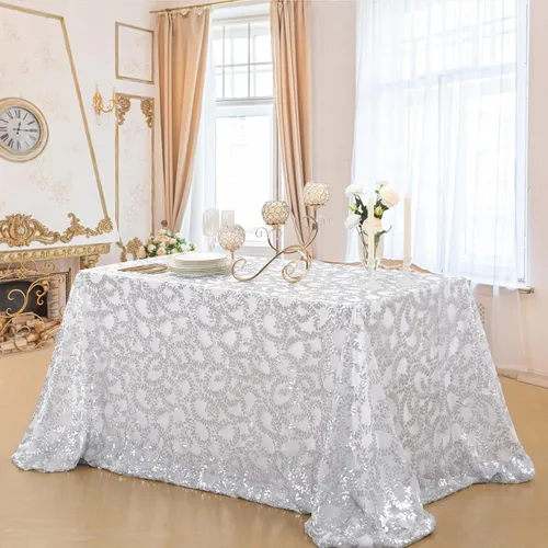 Miniatura 3 de B-COOL Mantel plateado de lentejuelas para mesa de boda con flores y Navidad, 90 x 90 pulgadas