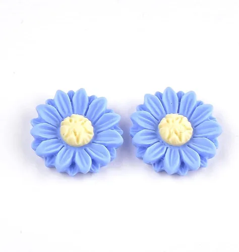 Cheriswelry 200 cabujones de resina de flores azules, cabujones de margaritas de girasol, adornos florales de cuentas sin perforar de 0.591 x 0.197
