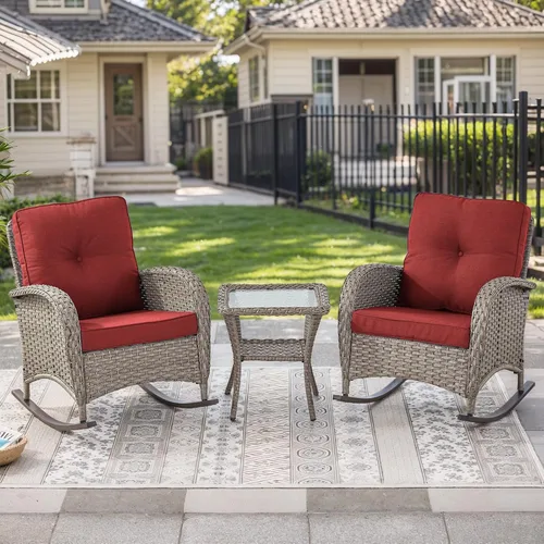 Miniatura 21 de HUMMUH Juego de 2 sillas de mimbre para exteriores, sillas de comedor con respaldo alto y asiento profundo para jardín, porche, patio trasero