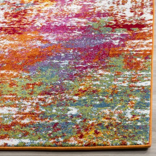 Miniatura 3 de SAFAVIEH Watercolor Collection - Alfombra para pasillo, 2 pies 3 pulgadas x 8 pies, naranja y verde, diseño abstracto bohemio moderno, no desprende
