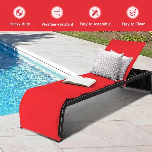 Miniatura 6 de DORTALA Tumbona para exteriores, silla reclinable de ratán ajustable de 5 posiciones con asiento acolchado y pies ajustables, muebles de sofá Rojo