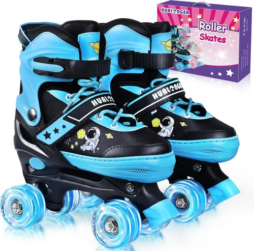 Patines de Ruedas, Patines de Ruedas Ajustables de 4 Tallas para Niños, Ruedas con Luces y Adorables Diseños de Dibujos Animados, Múltiples Capas de