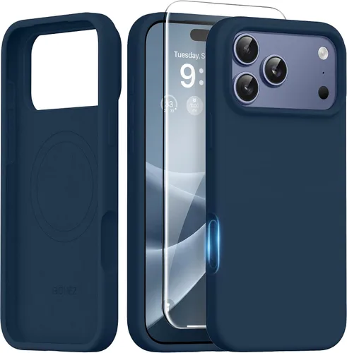 Miniatura 51 de GONEZ Funda de silicona para iPhone 14 Pro Max, compatible con MagSafe, con protector de pantalla + protector de lente de cámara, silicona líquida a