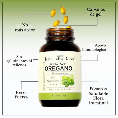 Miniatura 4 de Herbal Roots Aceite de orégano - Hecho de aceite de orégano mediterráneo - 90 cápsulas de cápsulas blandas fáciles de tragar - Extra Strength 150mg